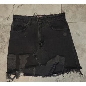 Furst of a Kind Reworked Vintage Levis Distressed Denim Mini Skirt Black W31